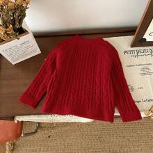 Young Girls Cable Knitted Round Neck Cardigan - Red - View 6