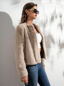 RELISH NOLESS Veste décontractée simple à manches longues, colorée unie et à la fourrure, pour une utilisation quotidienne - Camel - Voir 4