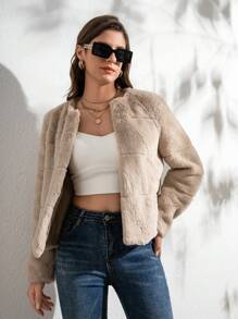 RELISH NOLESS Veste décontractée simple à manches longues, colorée unie et à la fourrure, pour une utilisation quotidienne - Camel - Voir 1