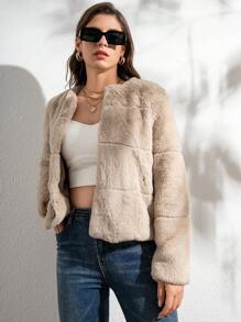 RELISH NOLESS Veste décontractée simple à manches longues, colorée unie et à la fourrure, pour une utilisation quotidienne - Camel - Voir 3