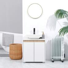 Kleankin Modern Bathroom Sink Cabinet, Floor Standing Under Sink Cabinet, Freestanding Storage Cupboard With Double Doors, White - 白色 - 查看 8