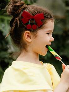 2 件红色蝴蝶结发夹，适合女孩，天鹅绒毛球樱桃蝴蝶结，适合儿童，适合幼儿的可爱发饰秋季礼物 - 彩色 - 查看 2