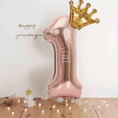 Balão metalizado com coroa de ouro rosa de 32 pol., decoração grande para comemoração de aniversário em shopping, evento do Memorial Day, festa de aniversário