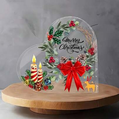 1 Piece Of Christmas - 10*10cm Thick 1cm Candle, Bow, Love Acrylic Ornament, Christmas Decoration Gift For Family/Friends/Teachers, Special Gift