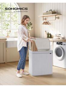 SONGMICS Laundry Hamper With Lid, Bamboo Laundry Basket, Removable Machine Washable Hamper Basket, With Handles, 150 L, For Laundry Room, Bedroom, Washroom, Grey - 灰色 - 查看 1