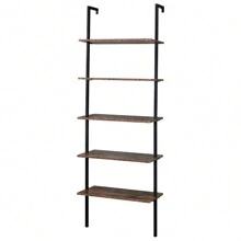Industrial Wall Mounted Bookcase 5-Tier Open Ladder Shelf Bookshelf With Metal Frame, 23.6" L X 11.8" W X 70.9" H