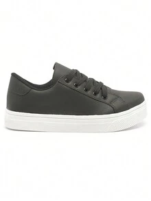 Women's White Black Casual Synthetic Nubuck Platform Sneakers Comfortable Anatomical And Orthopedic Model - 黑色 - 查看 2