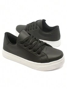 Women's White Black Casual Synthetic Nubuck Platform Sneakers Comfortable Anatomical And Orthopedic Model - 黑色 - 查看 6
