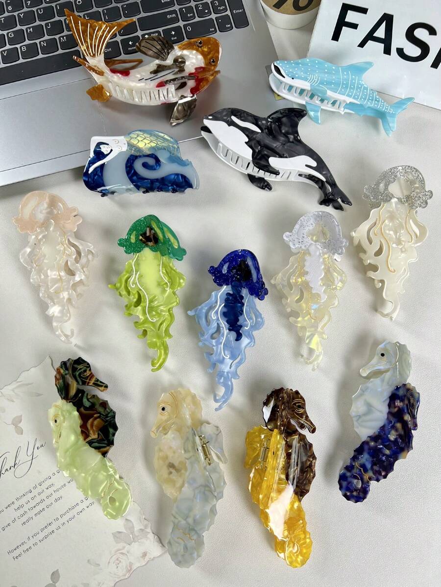Pince à cheveux en résine simulant une baleine, série d'accessoires pour cheveux d'animaux marins, méduse exquise et unique, pinces à cheveux en forme de tête d'hippocampe, pinces à cheveux élégantes