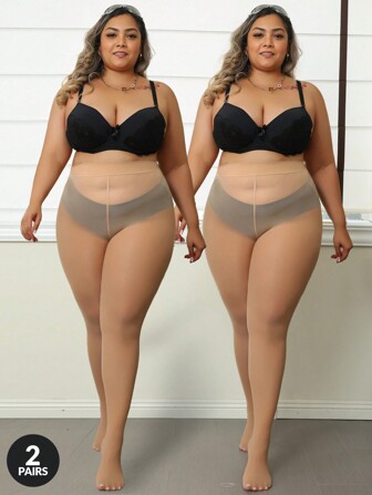 2条装 80D 高弹力加大码修身连裤袜 - 女士超薄防勾丝性感连裤袜，适合体重达 300 磅，舒适