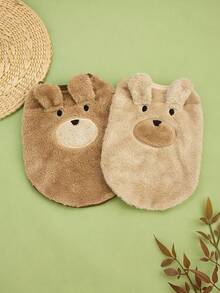 可爱熊图案毛绒无袖背心，带 3D 耳朵，秋冬 - 白色 - 查看 1