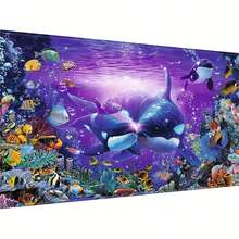 5D 钻石画套件：紫色鲸鱼艺术，成人 DIY 刺绣墙饰，适合家庭使用 - 彩色 - 查看 6
