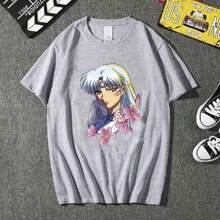 T-Shirt Sesshomaru  Japanese Anime Manga Otaku Geek Nerd Shirt Blouse Unisex Male Female 100% Cotton Top Premium Streetwear New Release Fast Shipping Various Colors!! Plus Size - 灰色 - 查看 1