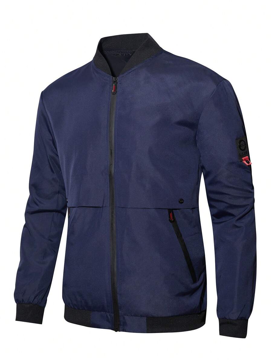 Veste bomber mode minimaliste avec poches à fermeture éclair pour homme - Bleu marine - Voir 1