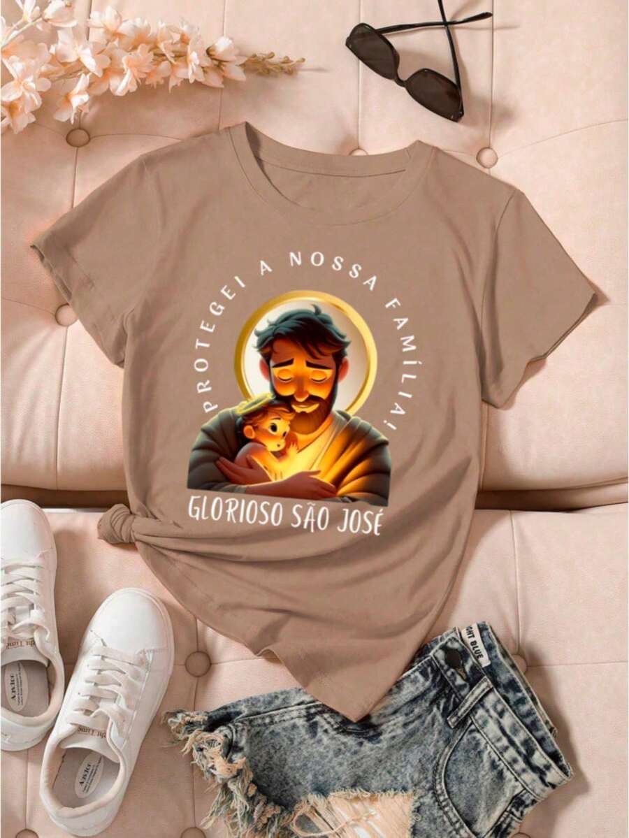 Women's Printed T-Shirt Saint Joseph - Màu be - Xem 1