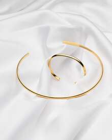 Choker Set With Hoop And Smooth Adjustable Bracelet 18K Gold Plated - D France Semijóias - Gold - View 2