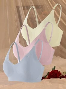 3 peças sutiãs plus size cor sólida confortável sem fio sem costura lingerie com bojo removível