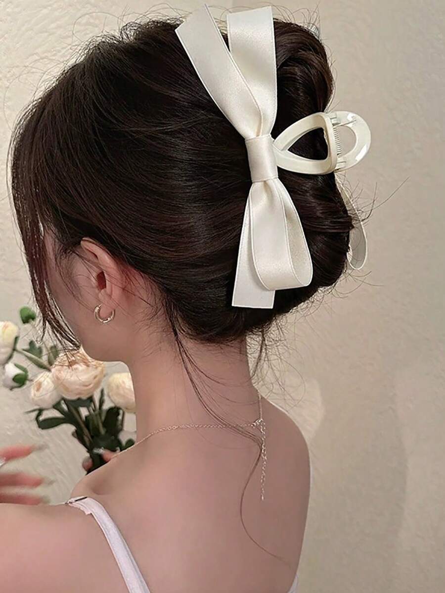 1pc Black Double-Sided Bow Hair Claw Clip, Suitable For Daily Wear Fall Winter Hair Clip Hair Accessories For Women For Vacation Outfits Woman