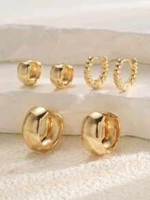 17KM 6 件装女士铜金属环耳环套装，适合度假、约会、日常佩戴、婚礼、生日、圣诞礼物 - 金黃色 - 查看 3