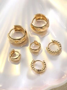 17KM 6 件装女士铜金属环耳环套装，适合度假、约会、日常佩戴、婚礼、生日、圣诞礼物 - 金黃色 - 查看 2