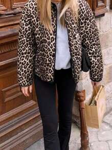 Damen Lässig Leopard Muster Jacke für Herbst/Winter