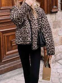 Damen Lässig Leopard Muster Jacke für Herbst/Winter