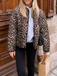 Damen Lässig Leopard Muster Jacke für Herbst/Winter