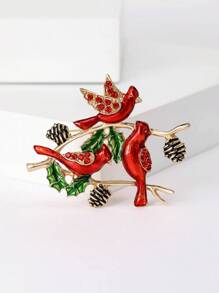 Enamel Northern Cardinal Pins For Women Rhinestone Red Bird Brooches Event Party Backpack Decoration Clothes Accessories - Red Bird - View 2