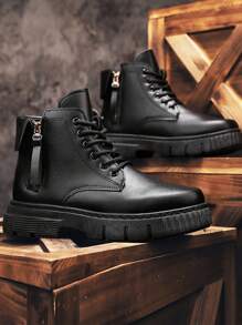 Men's New Autumn Winter Outdoor Thick-Soled High-Top Casual Fashion Boots - Black - View 4