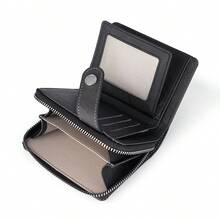 CarrKen 新款男士多功能短扣钱包年轻时尚休闲双折多卡槽拉链零钱包男士生日圣诞礼物感恩节复古 - 棕色 - 查看 3