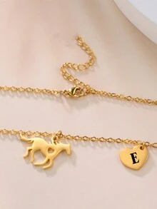 个性化创意小众马和侧心形铭牌吊坠，不锈钢定制项链 - 彩色 - 查看 4