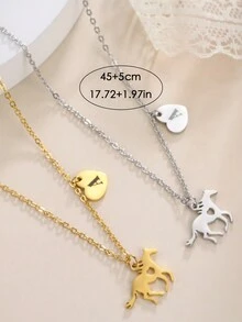 个性化创意小众马和侧心形铭牌吊坠，不锈钢定制项链 - 彩色 - 查看 5