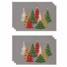1 pièce/4 pièces/6 pièces Set de sets de table en lin de Noël avec des motifs de fête comme le sapin de Noël, le houx, le flocon de neige. Dessous de plat durables pour la table à manger, convenant pour la maison, le restaurant, la décoration de Noël