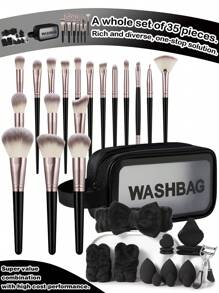 18-20-22-25-30PCS Makeup Brush Set+1pc Multi-Functional Zipper Toiletry And Cosmetic Bag Waterproof+3PCS Makeup Sponges +3PCS Mini Makeup Sponges +3PCS Triangle Powder Puffs+3PCS Mini Air Cushion Powder Puffs+1pc Hairband +2PCS Hand Bowl Strap+1pc Eyelash Curler - 彩色 - 查看 14