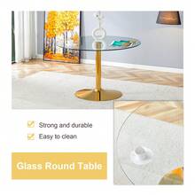 Modern 47" Round Glass Dining Table Set With 4 Tufted Velvet Chairs - Sleek And Stylish - Golden Table and Gray Chairs with Golden Leg - View 3