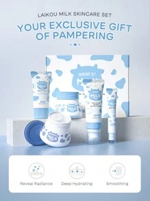 1Set 5pcs Brightening LAIKOU Milk Skincare Set, (UV-Protective SPF50 Sunscreen Lotion 50g & Non Irritating Face Cleanser 80g & Lightening Dark Circles Eye Cream 20g & Smooth Wrinkle Face Cream 55g & Whitening Moisturizing Face Lotion 55g) Improves Overall Completion Skin Care Gift Boxes Spa Gift For Women & Girl Christmas Gift