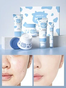 1Set 5pcs Brightening LAIKOU Milk Skincare Set, (UV-Protective SPF50 Sunscreen Lotion 50g & Non Irritating Face Cleanser 80g & Lightening Dark Circles Eye Cream 20g & Smooth Wrinkle Face Cream 55g & Whitening Moisturizing Face Lotion 55g) Improves Overall Completion Skin Care Gift Boxes Spa Gift For Women & Girl Christmas Gift