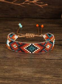 1 件女士时尚串珠手链，复古波西米亚风格彩色串珠，经典几何图案玻璃种子珠手工编织手链，适合日常和户外佩戴的别致珠宝，适合送给朋友和家人的男女通用礼物