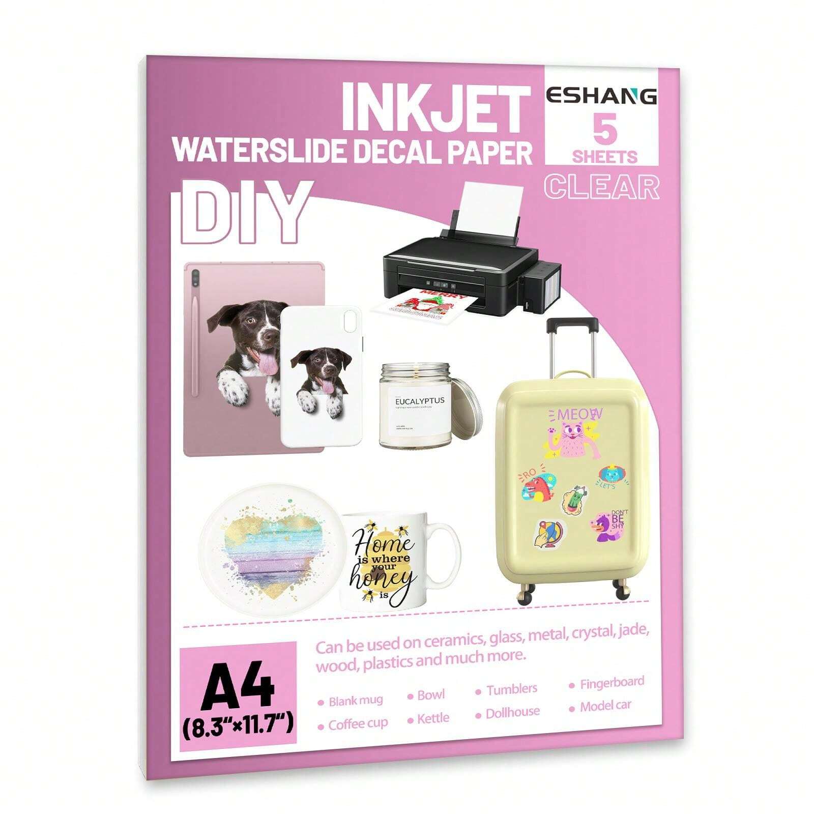Waterslide Decal Paper INKJET CLEAR 5 Sheets Premium WaterSlide
