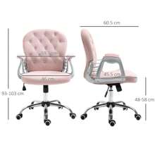 Vinsetto Office Chair, Swivel Desk Chair, Velvet Vanity Chair With Adjustable Height And Rolling Wheels For Home Work Study - Pink - View 3