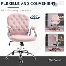 Vinsetto Office Chair, Swivel Desk Chair, Velvet Vanity Chair With Adjustable Height And Rolling Wheels For Home Work Study - Pink - View 6