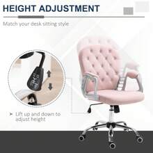 Vinsetto Office Chair, Swivel Desk Chair, Velvet Vanity Chair With Adjustable Height And Rolling Wheels For Home Work Study - Pink - View 4