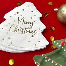 20Pcs/40Pcs, Christmas Napkins, Christmas Tree Shape Bronzing Napkins, Merry Christmas Letter Tissue, Christmas Party Disposable Decoration Supplies, Holiday Decor, Party Decor, Party Supplies, Table Decor, Holiday Supplies