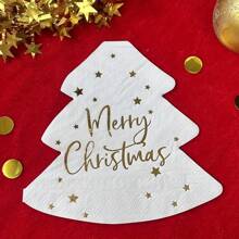 20Pcs/40Pcs, Christmas Napkins, Christmas Tree Shape Bronzing Napkins, Merry Christmas Letter Tissue, Christmas Party Disposable Decoration Supplies, Holiday Decor, Party Decor, Party Supplies, Table Decor, Holiday Supplies