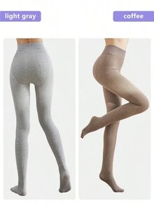 3 Pair Fleece Lined Leggings Women Opaque  Winter Thermal Sheer Tights Hosiery High Waisted Pantyhose - 黑色兩對+淺灰色一對 - 查看 6