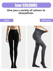 3 Pair Fleece Lined Leggings Women Opaque  Winter Thermal Sheer Tights Hosiery High Waisted Pantyhose - 黑色兩對+淺灰色一對 - 查看 5