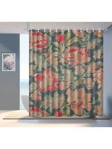 1 件花卉图案浴帘，轻巧优雅的花卉印花浴帘，带塑料挂钩，防水浴室装饰套装，面料，颜色优雅的浴室浴帘，浴室配件，家居装饰 - ZH-1086 - 查看 2