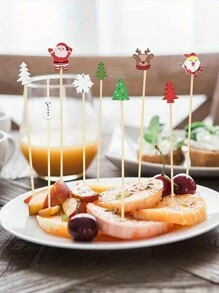 100 种节日圣诞鸡尾酒精选 - 带有雪花、雪人、驯鹿和树木的棍棒，用于节日饮品、开胃菜和派对装饰，圣诞节 - 彩色 - 查看 5
