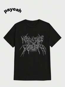 Payeah Metal Logo T-Shirt Casual Digital Print  Pure Heavy Cotton T Shirt - 黑色 - 查看 1