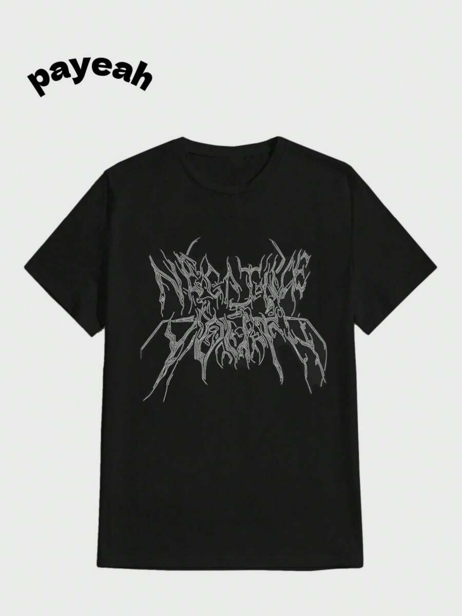 Payeah Metal Logo T-Shirt Casual Digital Print  Pure Heavy Cotton T Shirt - 黑色 - 查看 1